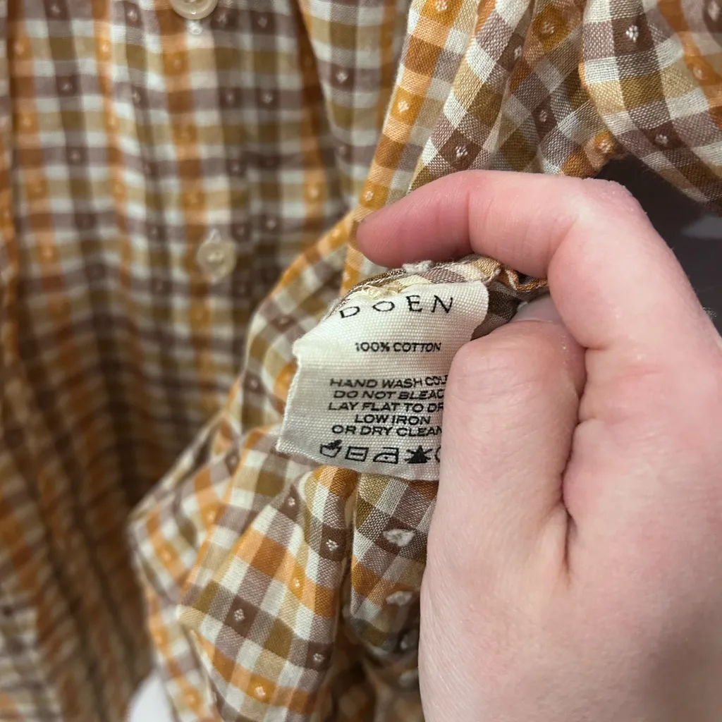 Dôen Brenna Top Plaid Puff Sleeve Blouse Peasant Boho Cottagecore XS Brown - Image 5