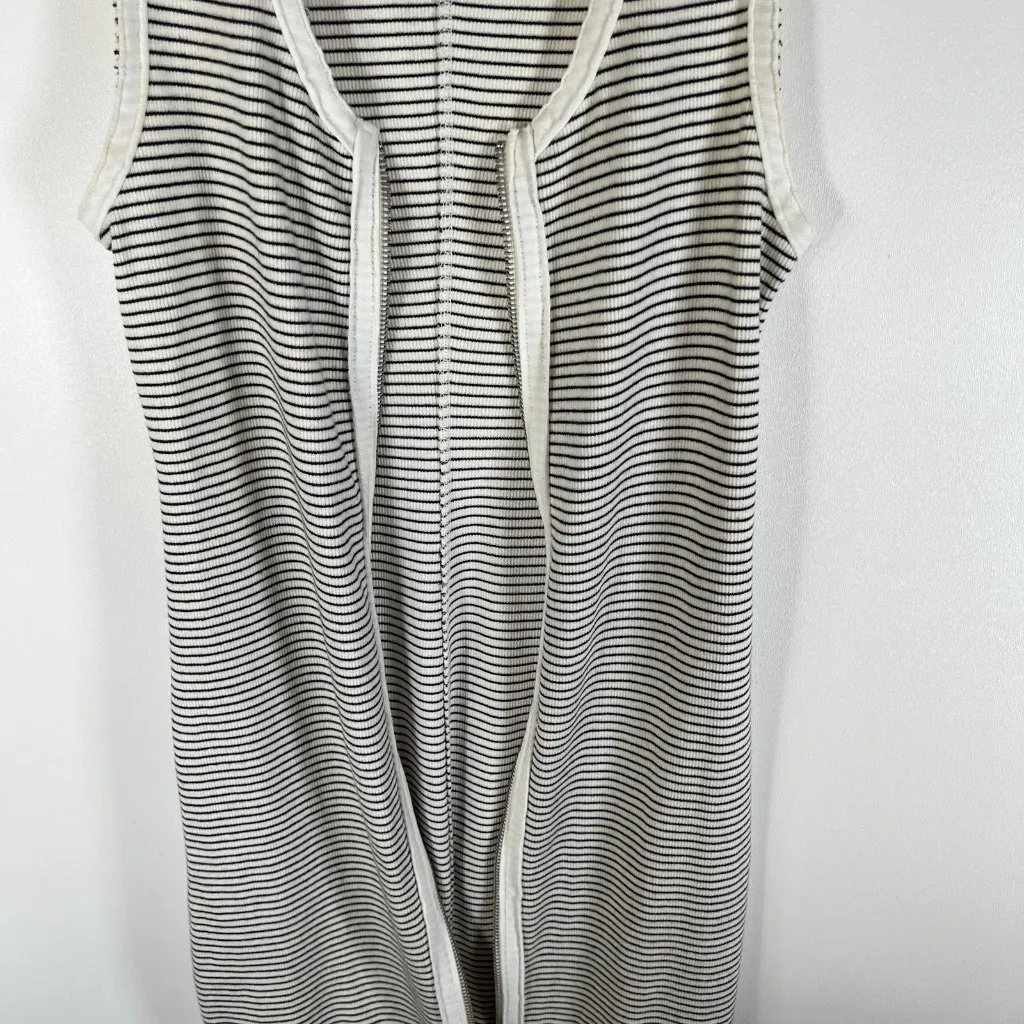 ALLSAINTS Womens Sz 6 Alicia Midi Striped Sleeveless Dress Ribbed Zip Front Goth White - Image 5
