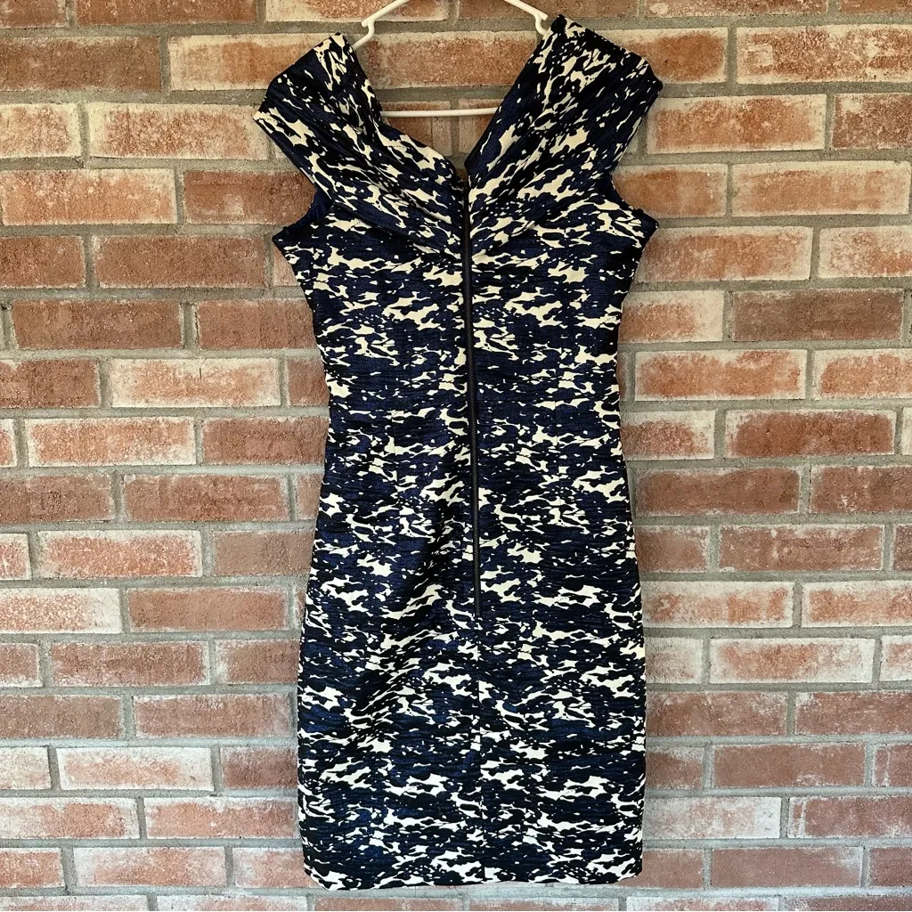 Teri Jon Rickie Freeman Metallic Blue Off Shoulder Midi Dress Size 10 - Image 4