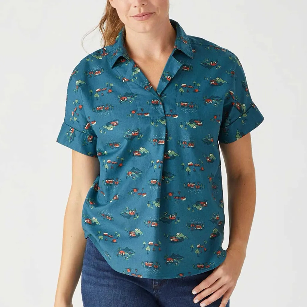 Duluth Trading Camper Camping Printmaker Lightweight Popover Shirt Size Medium Blue - Image 10