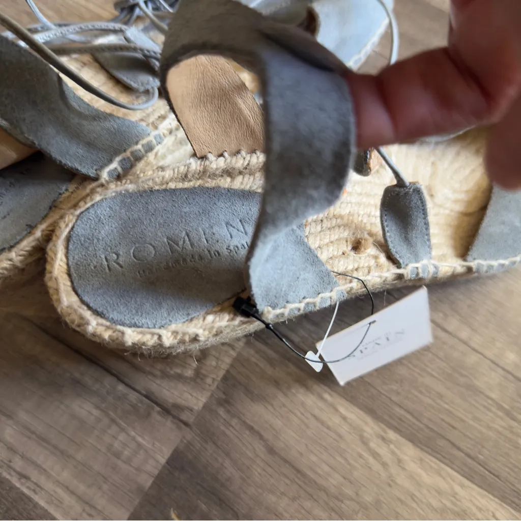 NWT Anthropologie Romena Espadrille Blue Suede Wedges Sandals 40 - Image 4