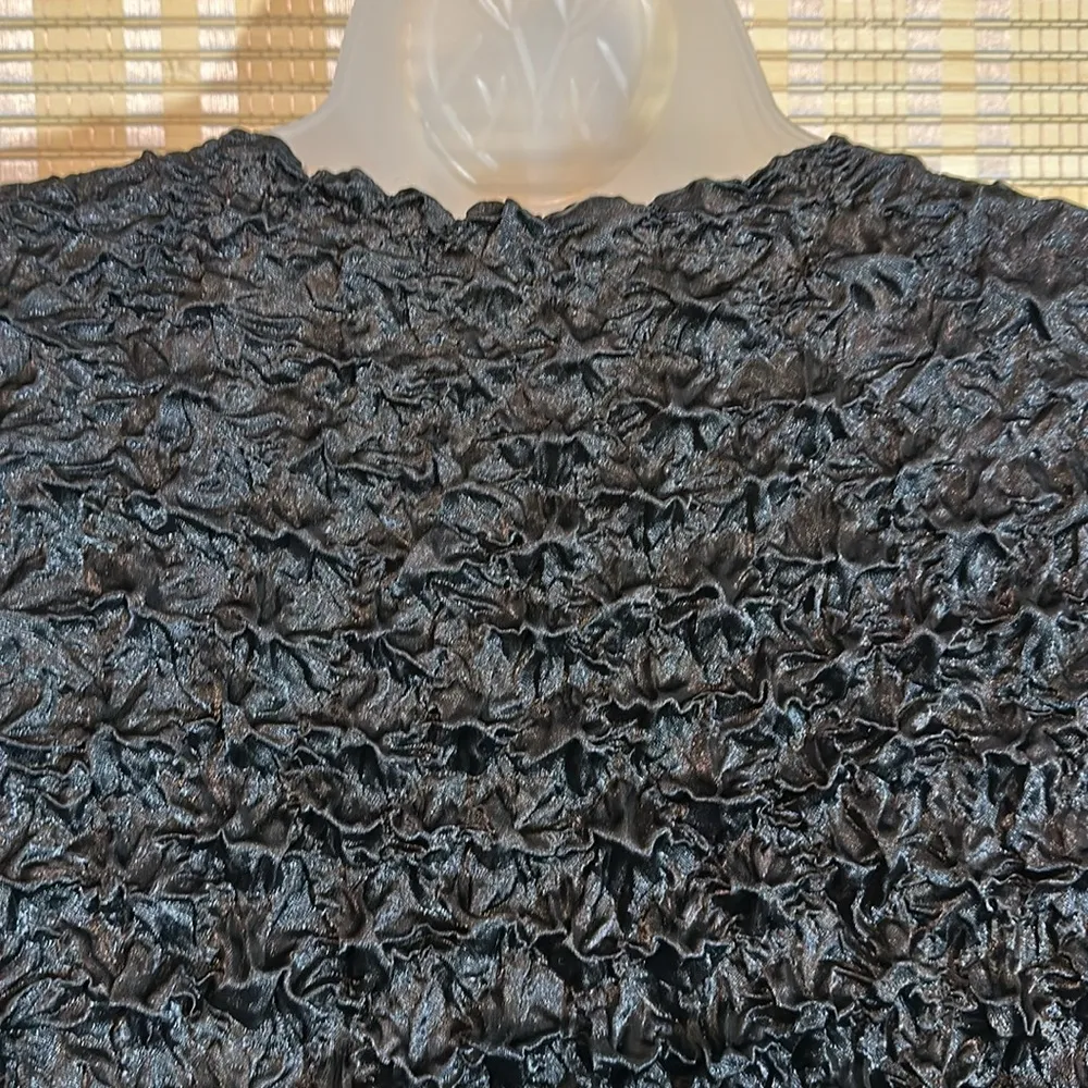 Vintage No Tags at All Black Cropped Silk Feel Stretchy Ruffled Short Sleeve Top Size undefined - Image 11