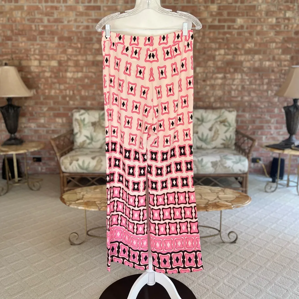 Zara Pants Flared Geometric Pink High Waist NWOT S Retro Party Resort Chic Glam - Image 7