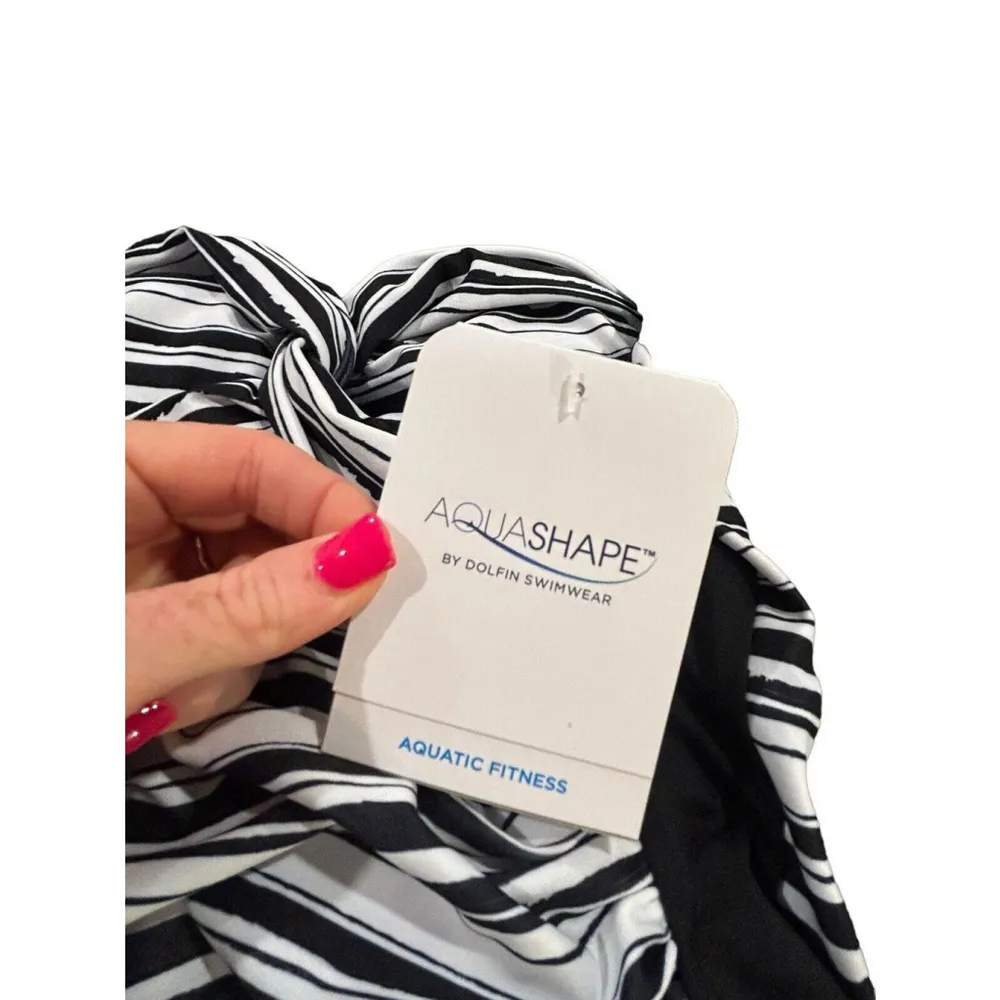 Dolfin One Piece Swimsuit Black White Women's Size 8 NWT Halter - Image 6