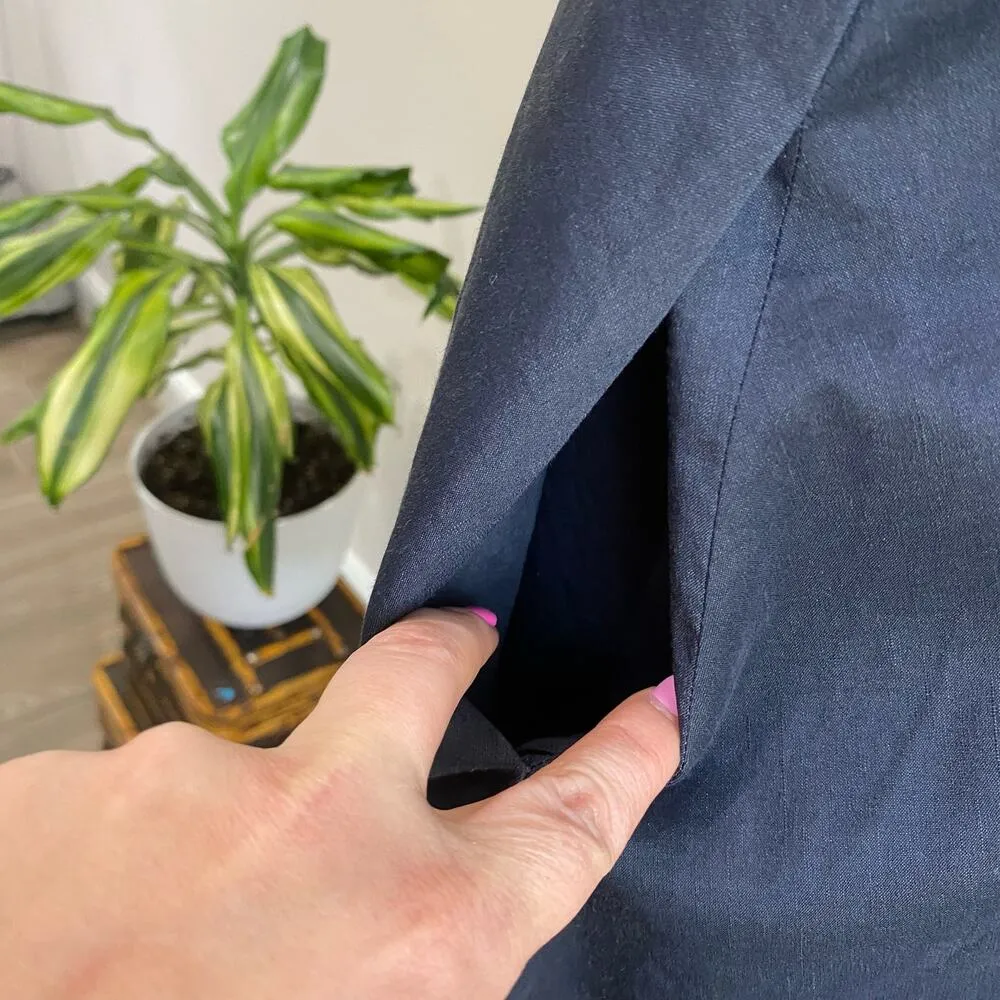 Theory Dark Blue Relaxed Tiered Tee Dress in Stretch Linen Size P (XS) - Image 7