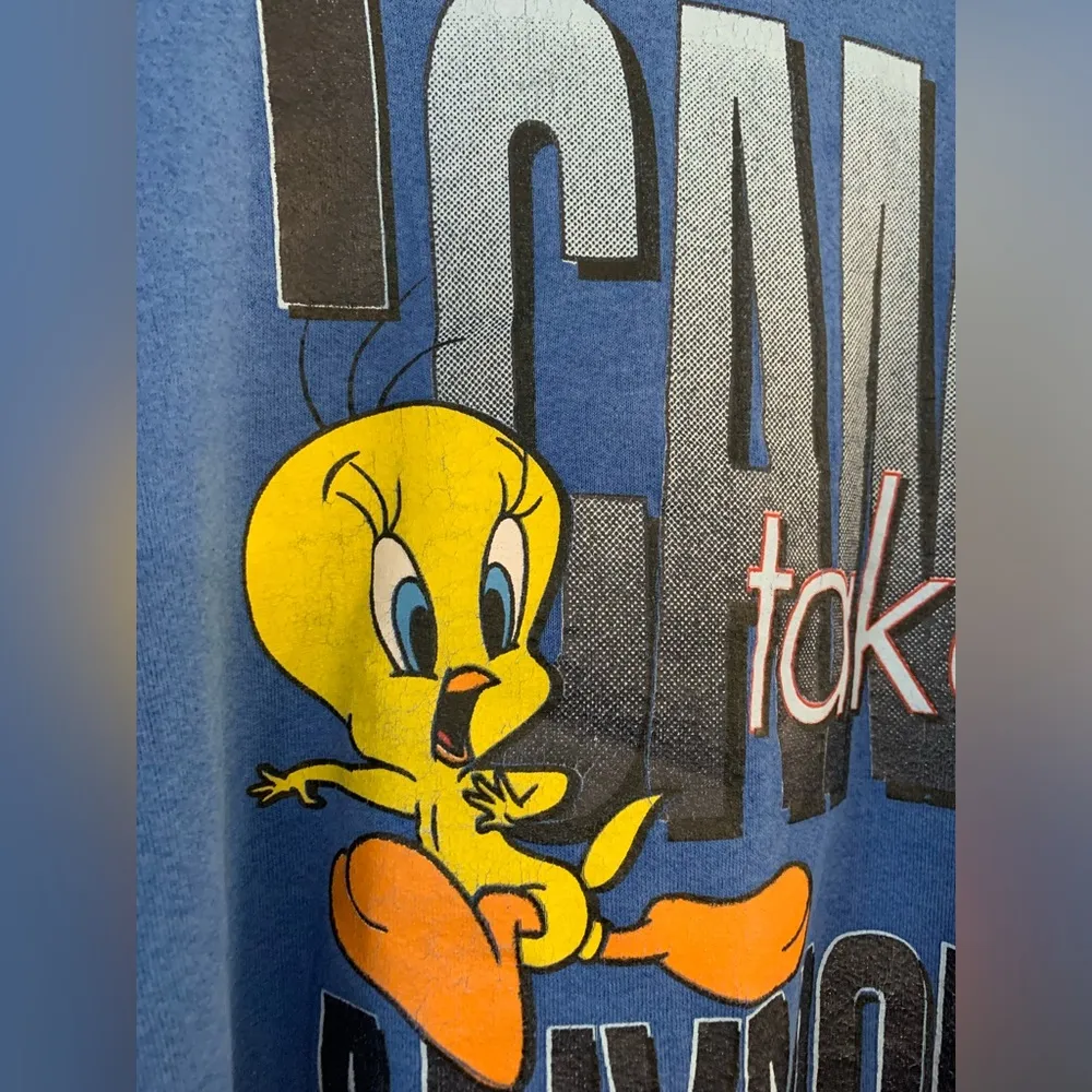 VTG Looney Tunes Tweety Bird Sweatshirt Crewneck Pullover Graphic Blue XL XXL - Image 4