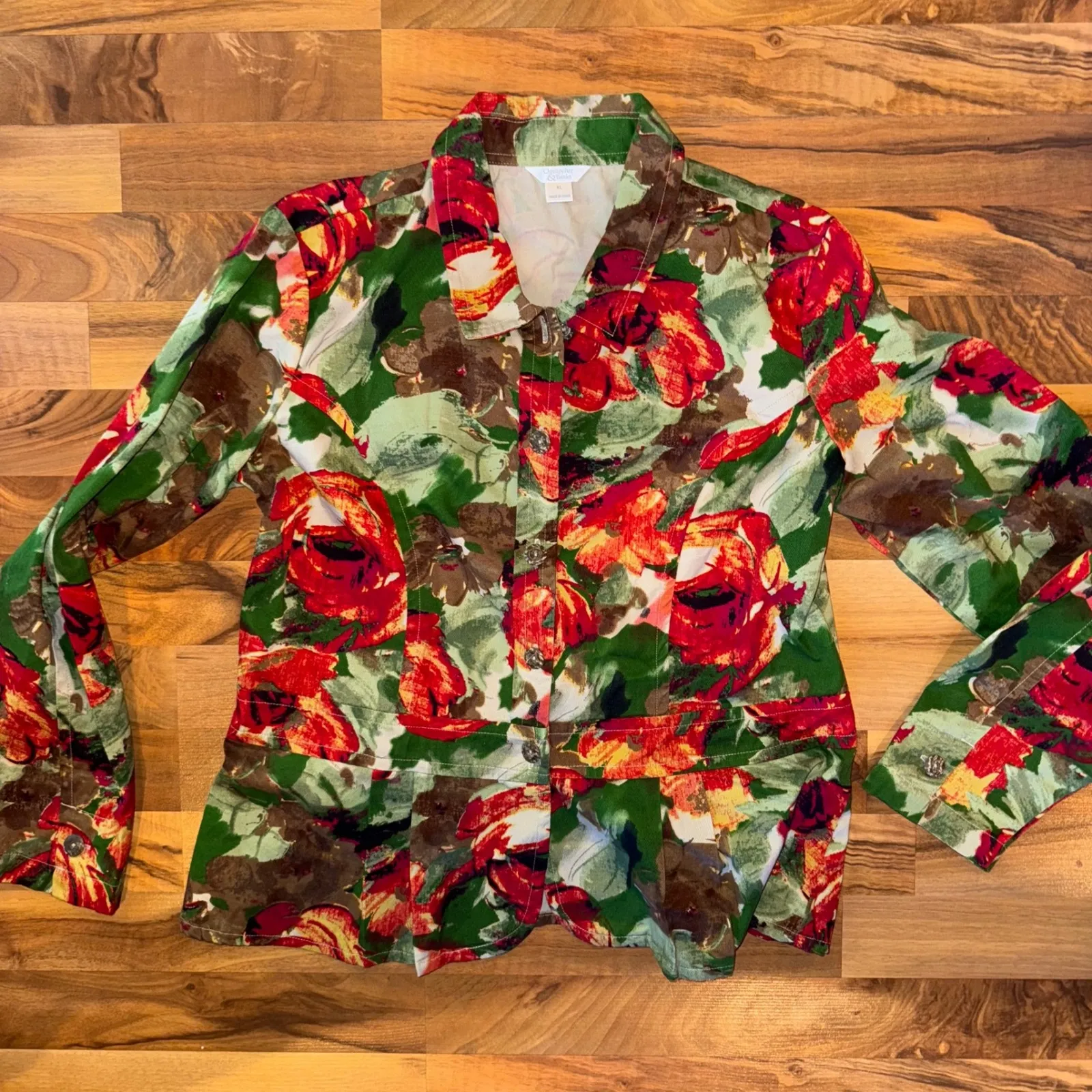 Christopher & Banks Floral Blazer Jacket Womens XL Red Green Flower fall coat - Image 1