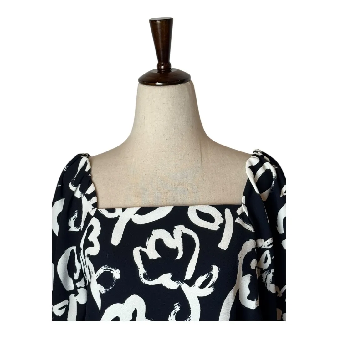 J Crew 365 Shirt Women 4 Navy Blue Square Neck Floral Print Blouse Preppy Retro - Image 6