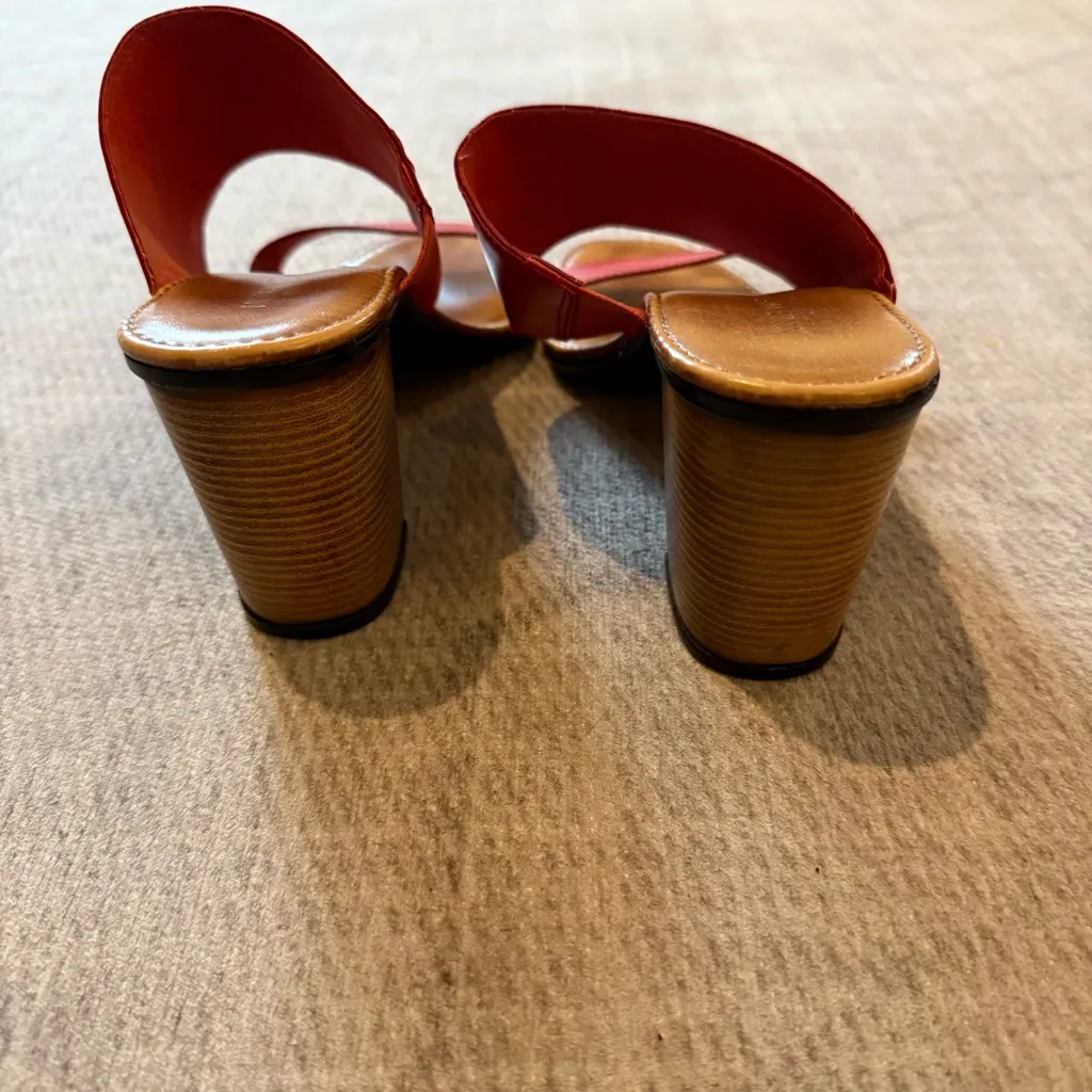 Nine West Italy Leather Citigrl Red and Brown Mules with Modern Block Heel 6 - Image 6