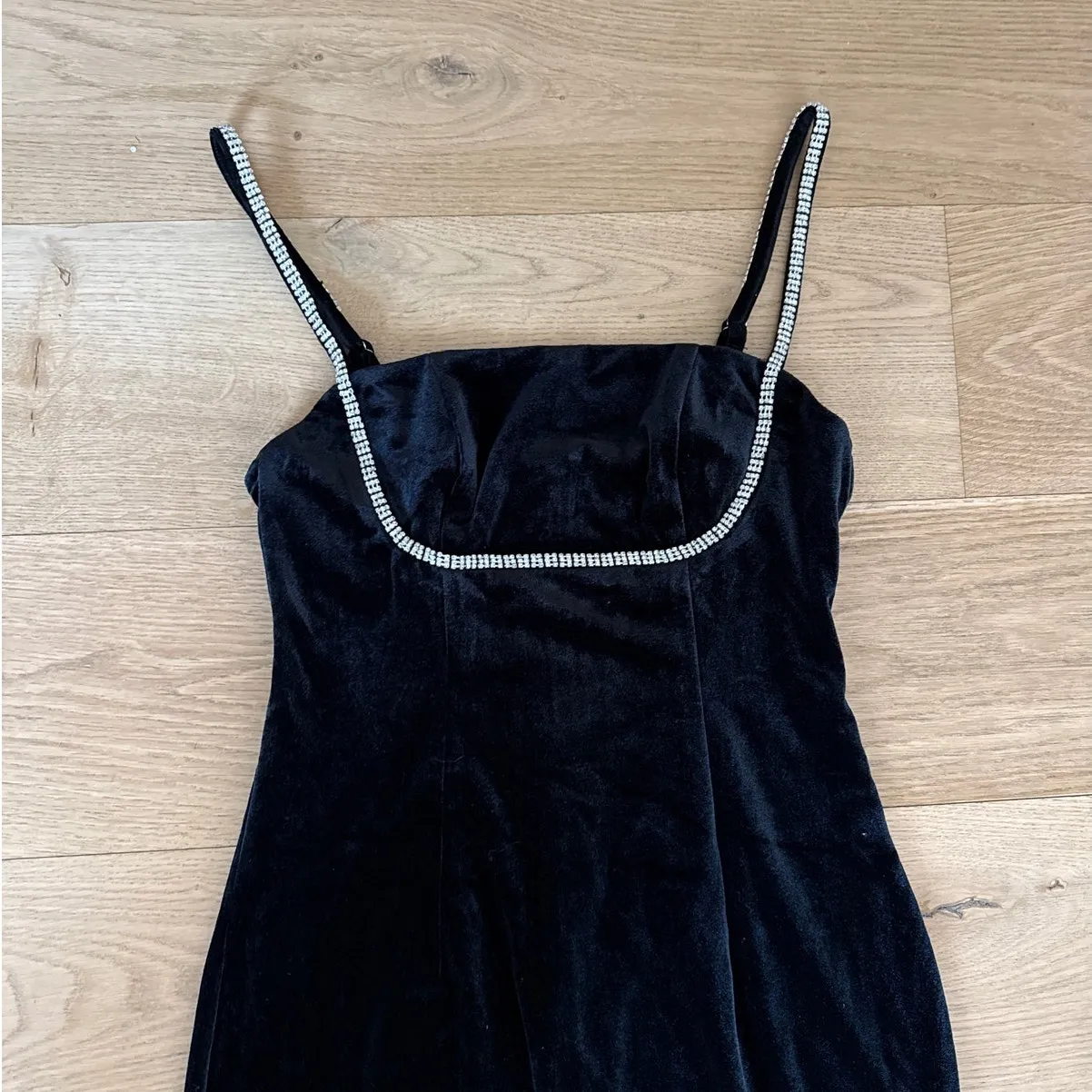 Cupshe x Demi Engemann Maxi Dress Diamonte Trim Size S Black Silver - Image 2