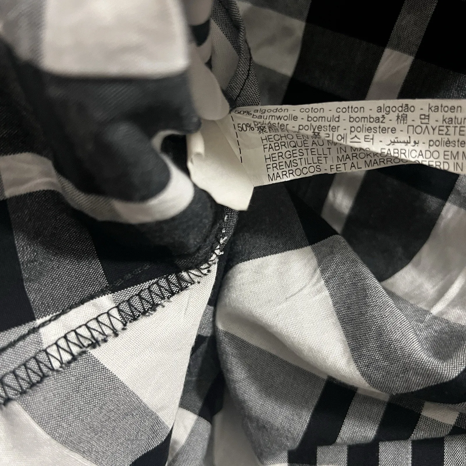 Zara Gingham Plaid Button Down Top Size Medium Black White Neck Bow Tie Preppy - Image 9