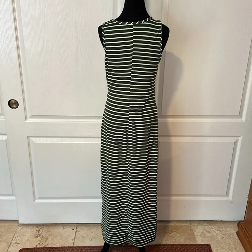 Discreet  OLIVE GREEN PARALLEL STRIPE MAXI TANK DRESS - Image 3