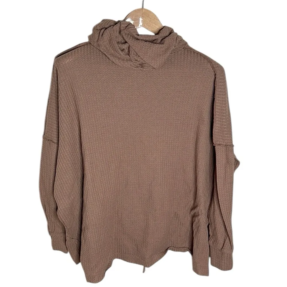 Talulah Tan Relaxed Knit Thermal Waffle Hoodie Size S - Image 2