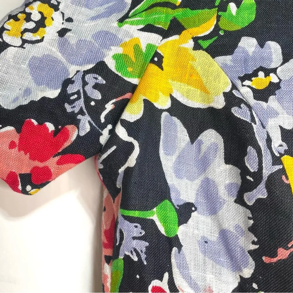 Rickie Freeman for Teri Jon Vintage Linen Jacket Silk Skirt Suit Set Floral 4 Black - Image 5