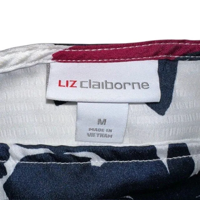 Liz Claiborne Floral Blouse Square Neck 3/4 Sleeve Top White Blue‎ Red M - Image 14