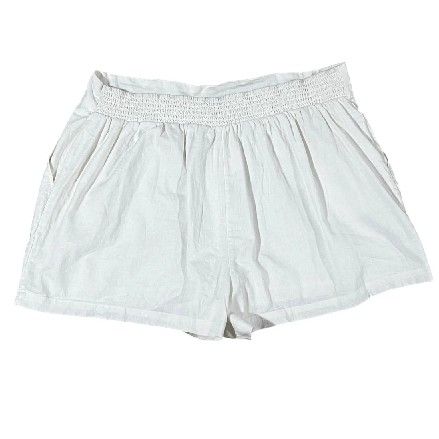 Crown & Ivy White Linen Blend Smocked Waist Casual Shorts XXL Cotton Linen New - Image 2