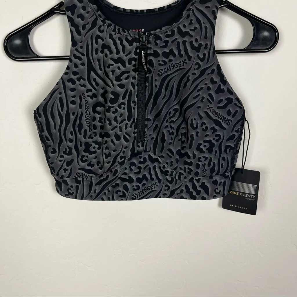 Savage X Fenty Locked & Lifted Half Zip Medium Impact Sports Bra Black - Image 4