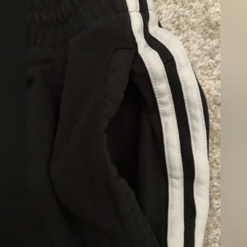 Adidas Essentials French Terry white Stripes Pants Black Joggers women size XS - Image 6