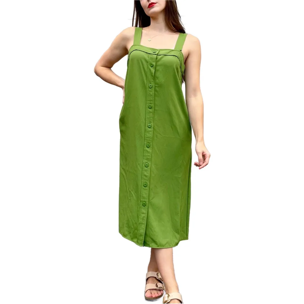 Everlane Chartreuse Green Japanese Goweave Picnic Button Front Midi Tank Dress 6 - Image 4