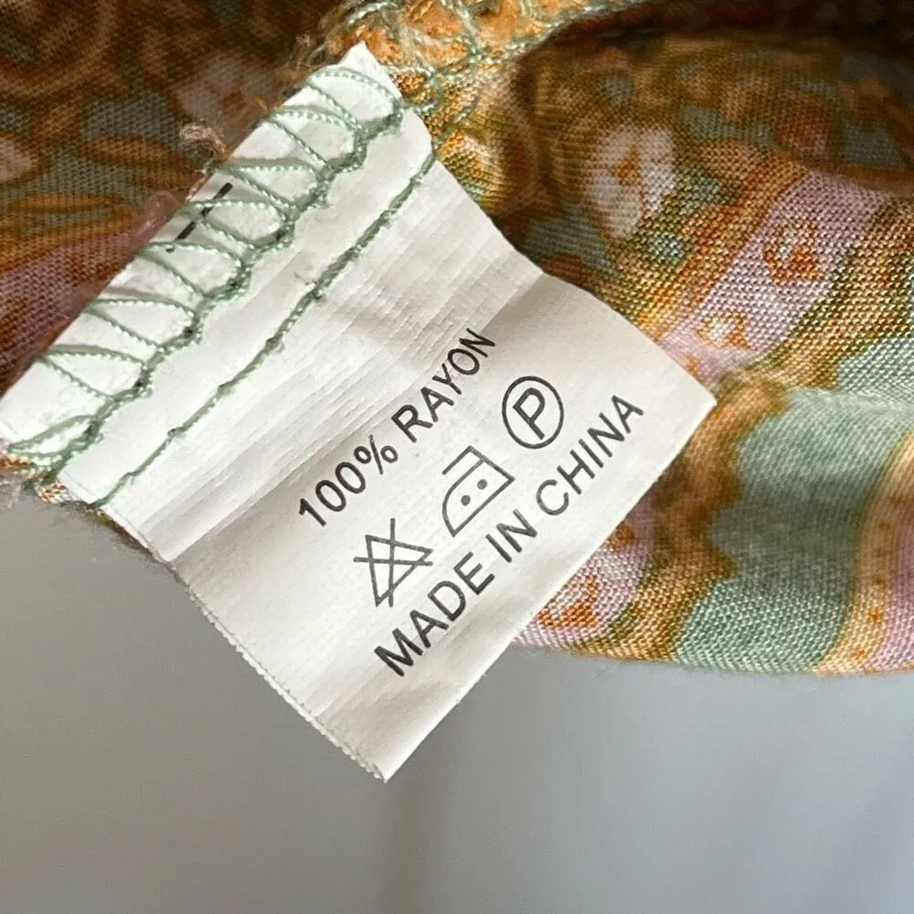 Anthropologie Jaase Sz S Blouse Flutter Sleeve Tassel Tie Green Orange - Image 12