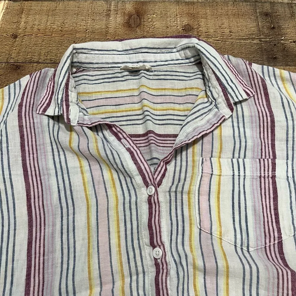 Beach Lunch Lounge | Women's Multi Striped Boxy Linen Cotton Blend Blouse Sz L - Image 4