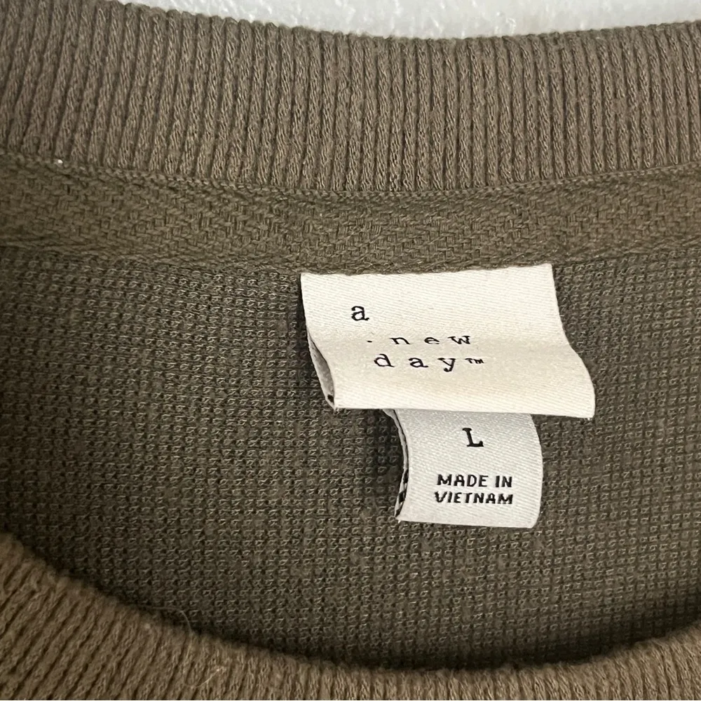 Women's Long Sleeve Round Neck Side Tie Pullover Top - A New Day - Green Large - Image 4