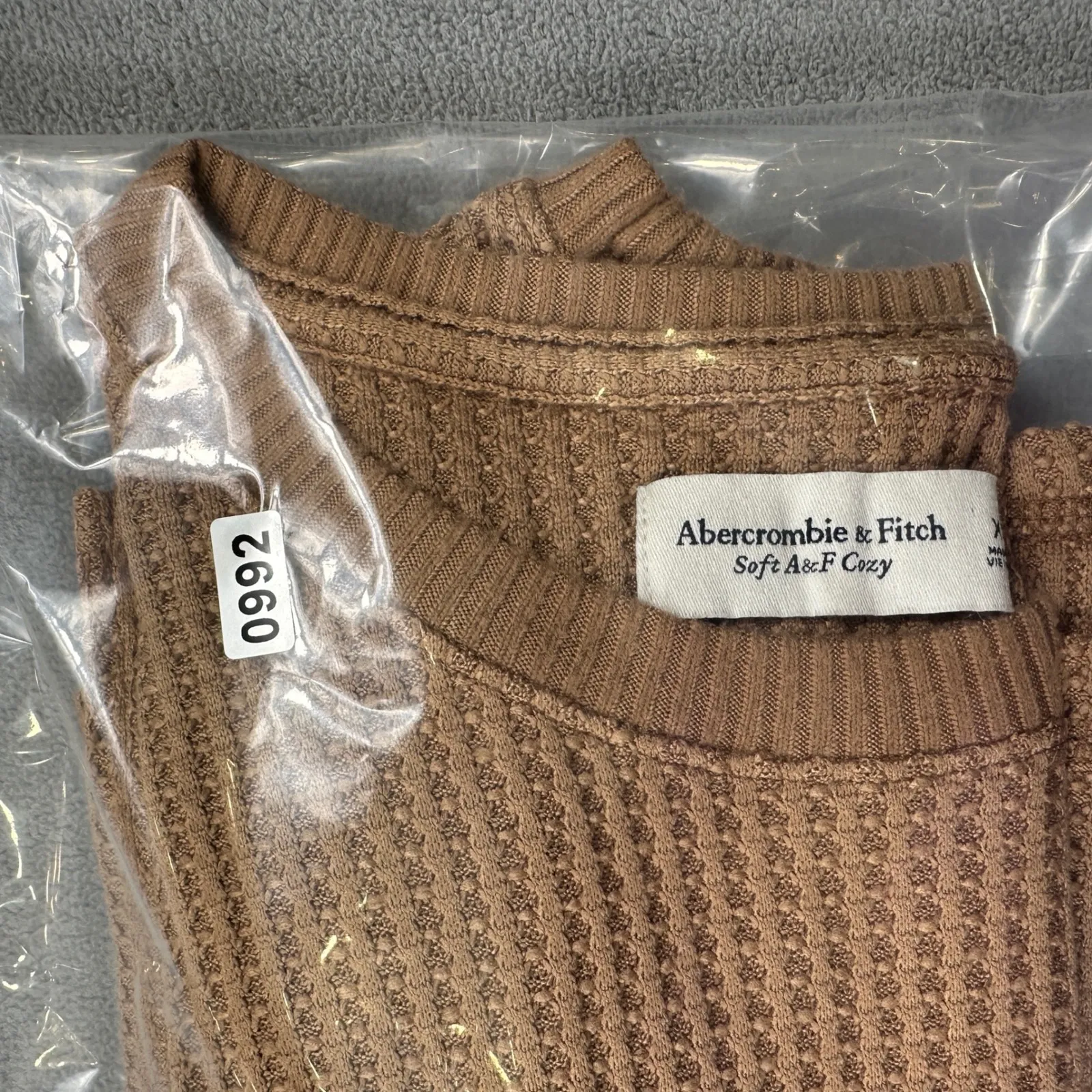 VTG Abercrombie & Fitch Waffle Knit Tunic Top Womens XS Tan Brown Long Sleeve - Image 7