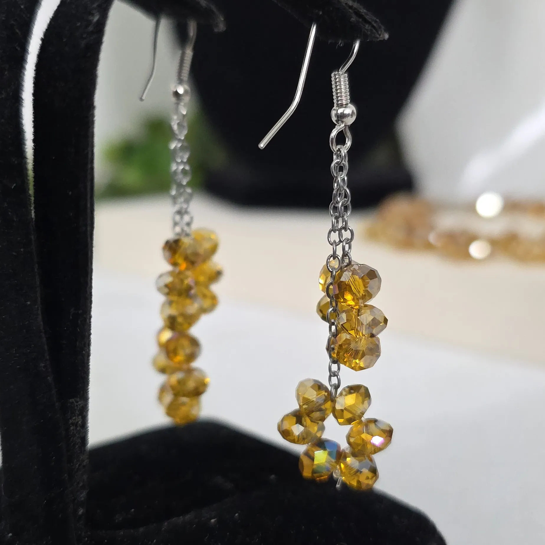 Champagne AB Crystal Bead Necklace Bracelet Earrings Set - Image 13