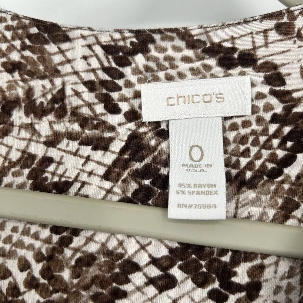 Chicos 0 Size S Snake Print Dress Brown Jersey Knit Sleeveless Stretch - Image 8