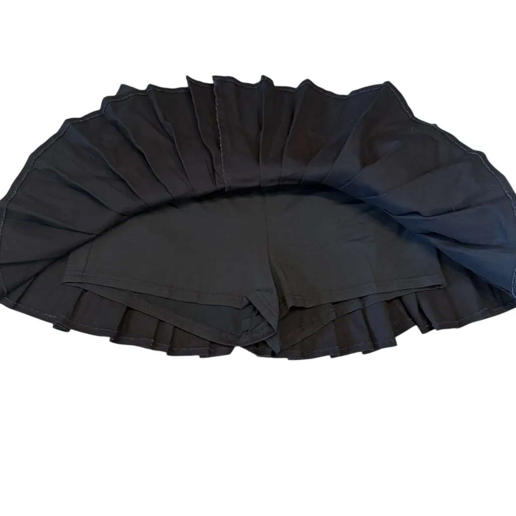 Y2K Style Black Pleated Micro Mini Skirt Skort K - Image 3