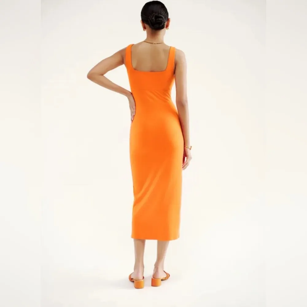 Reformation Lillee Knit Dress Midi Orange Ribbed L - Image 3
