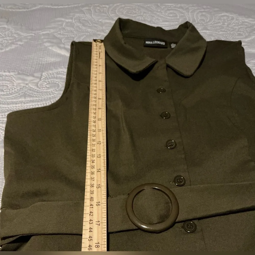 Nina Leonard Green Sleeveless Sheath Dress with Mandarin Collar - Image 6