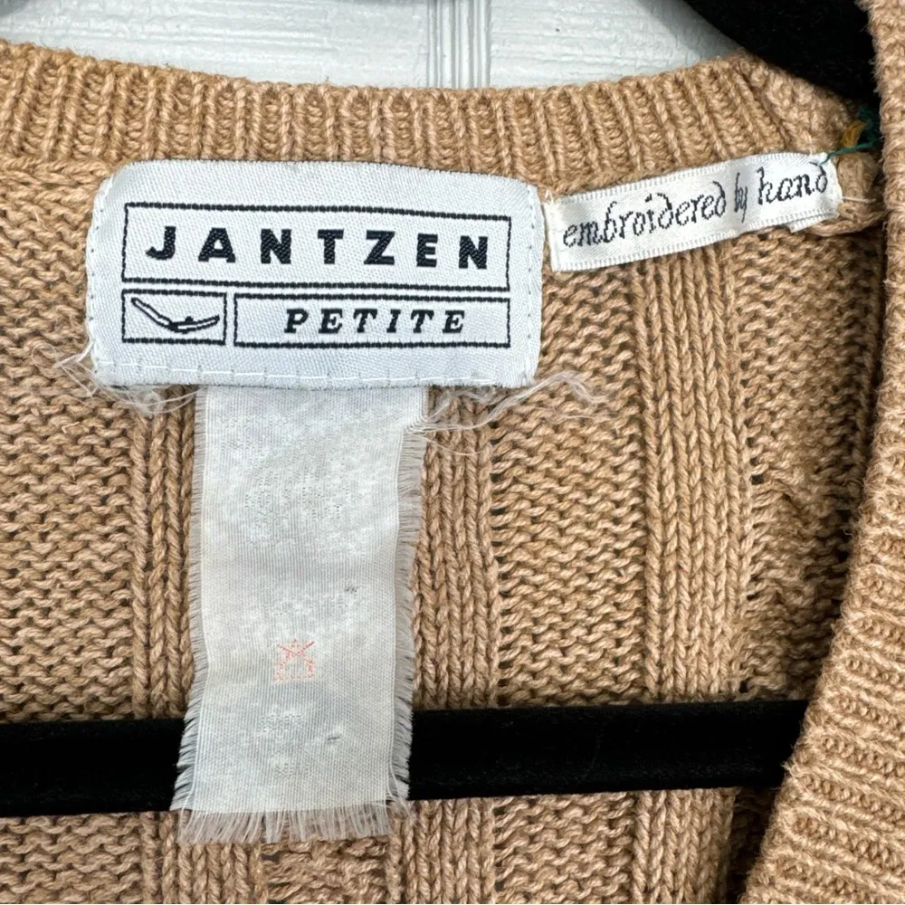 Vintage Jantzen Hand Embroidered Tan Cable Knit Button Up Cardigan Granny Core - Image 5