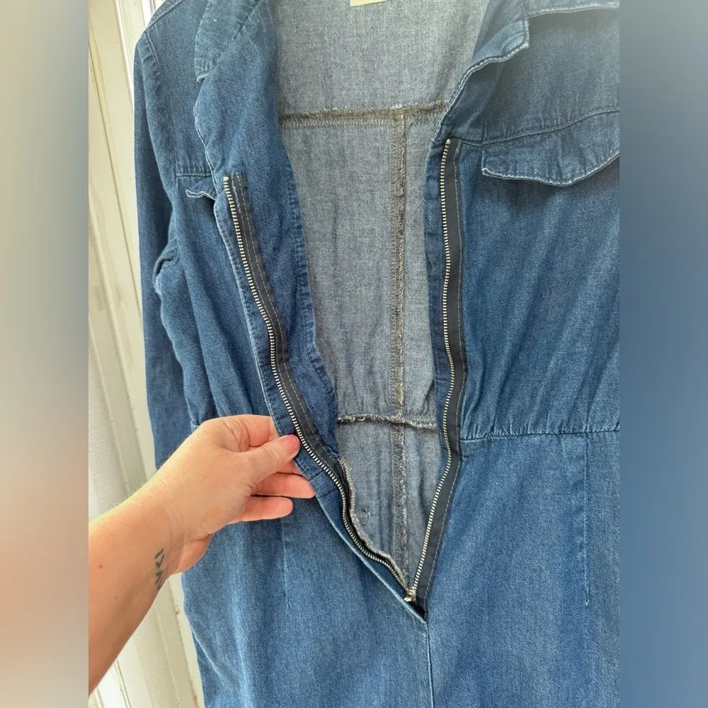 NWOT Rare ASOS Denim Jean Jumpsuit Romper with front zipper and button detail - Image 10