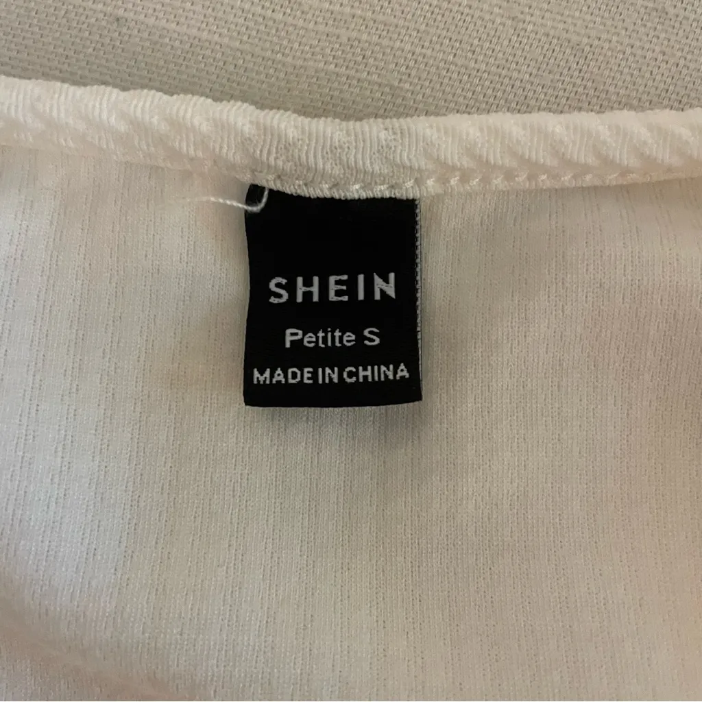 SHEIN Square Neck Cropped Textured Long Sleeve Top, White, Size S, NWOT - Image 6