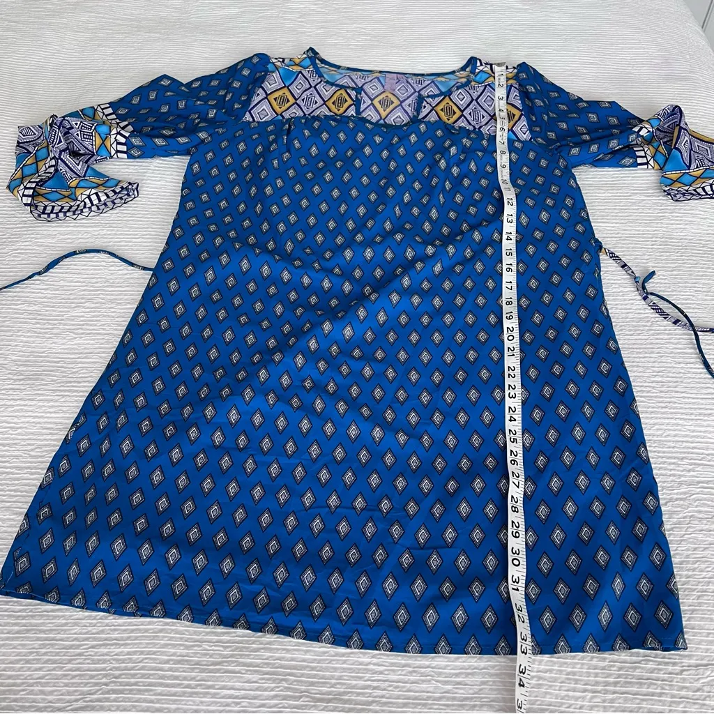 Alya dress blue and gold geometrical flared sleeves M - Image 7