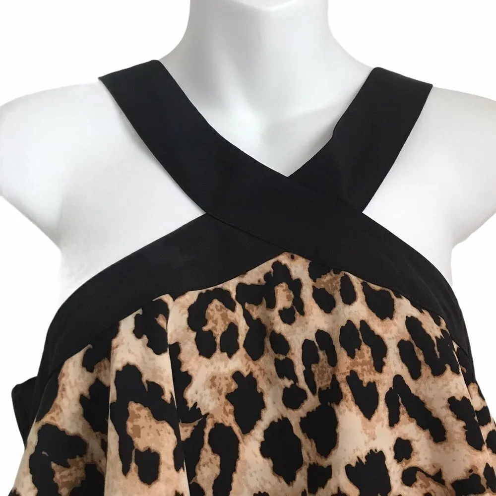 Bloomingdale’s Leopard Print Criss Cross Ruffle Tired Flowy Halter Top M NWT Brown Size M - Image 2