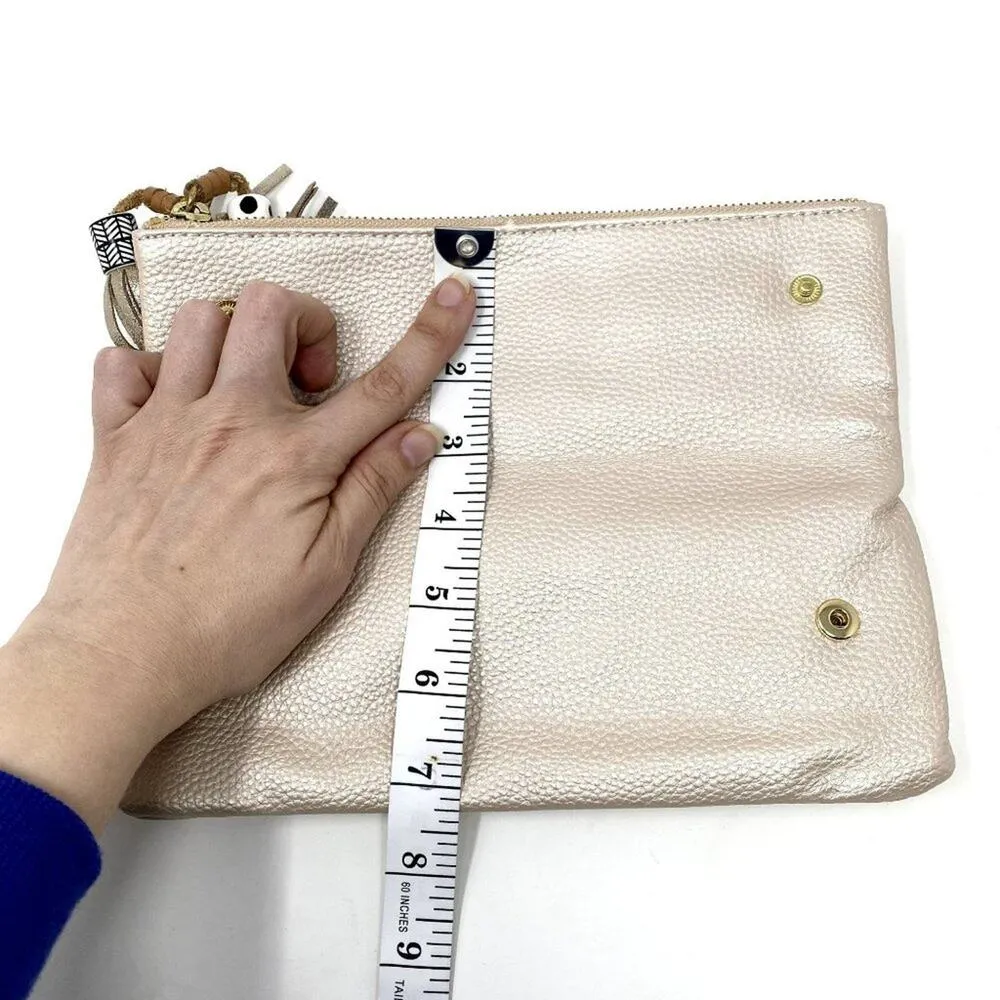 Anthropologie Hechizo Beige Vegan Faux Leather Foldover Tassel Boho Clutch - Image 5