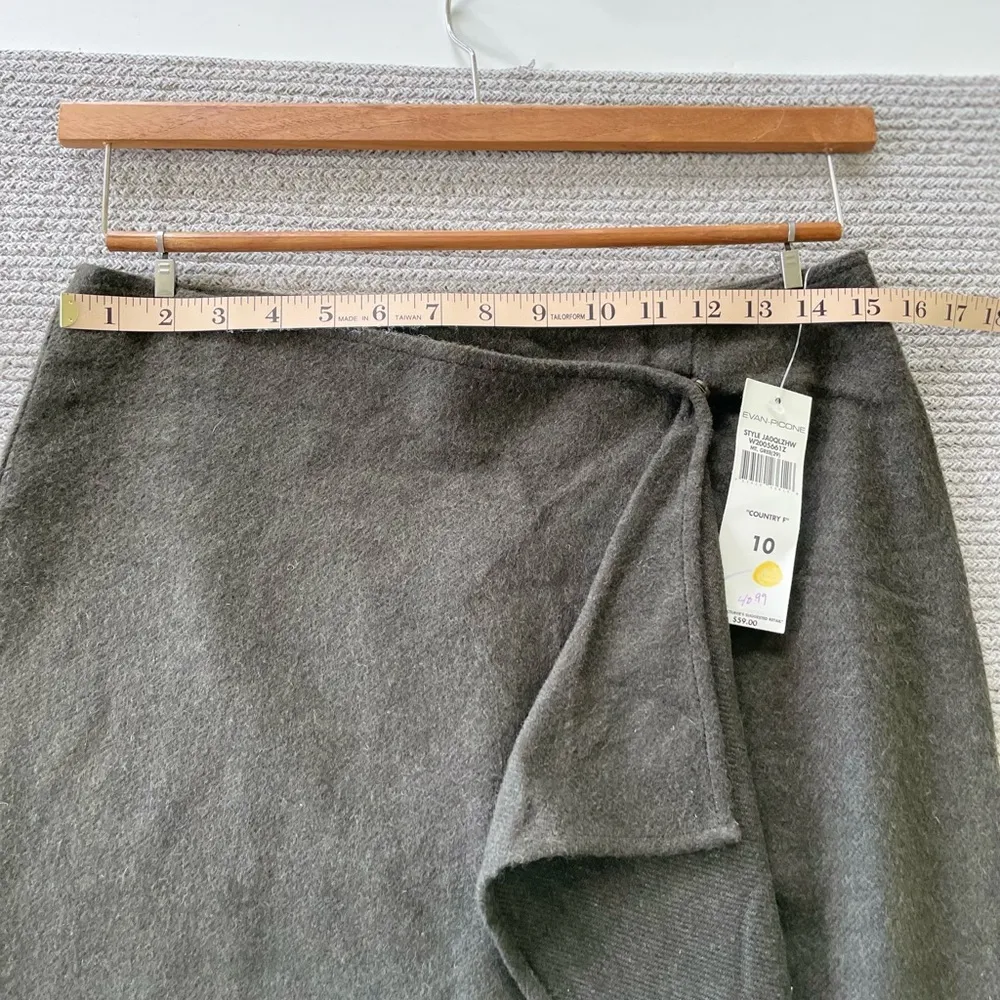 Vintage Evan Piccone Dark Olive Green Faux Wrap Maxi Skirt Size 10 - Image 6