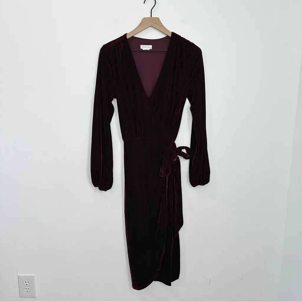Lovers & Friends Adrianne Midi Dress Velvet Wrap Wine Red Size Small - Image 3