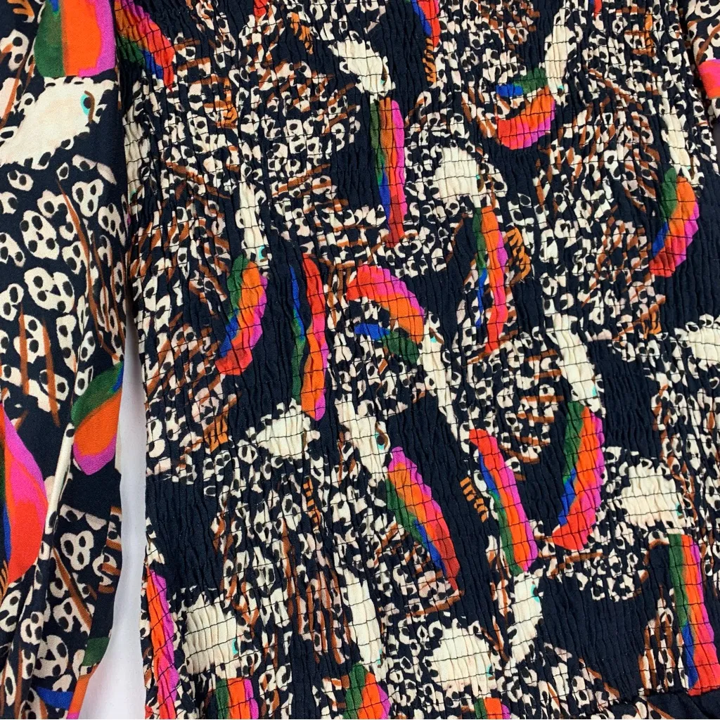 Farm Rio size small leopard toucans drop waist long sleeve mini dress black smoc - Image 11