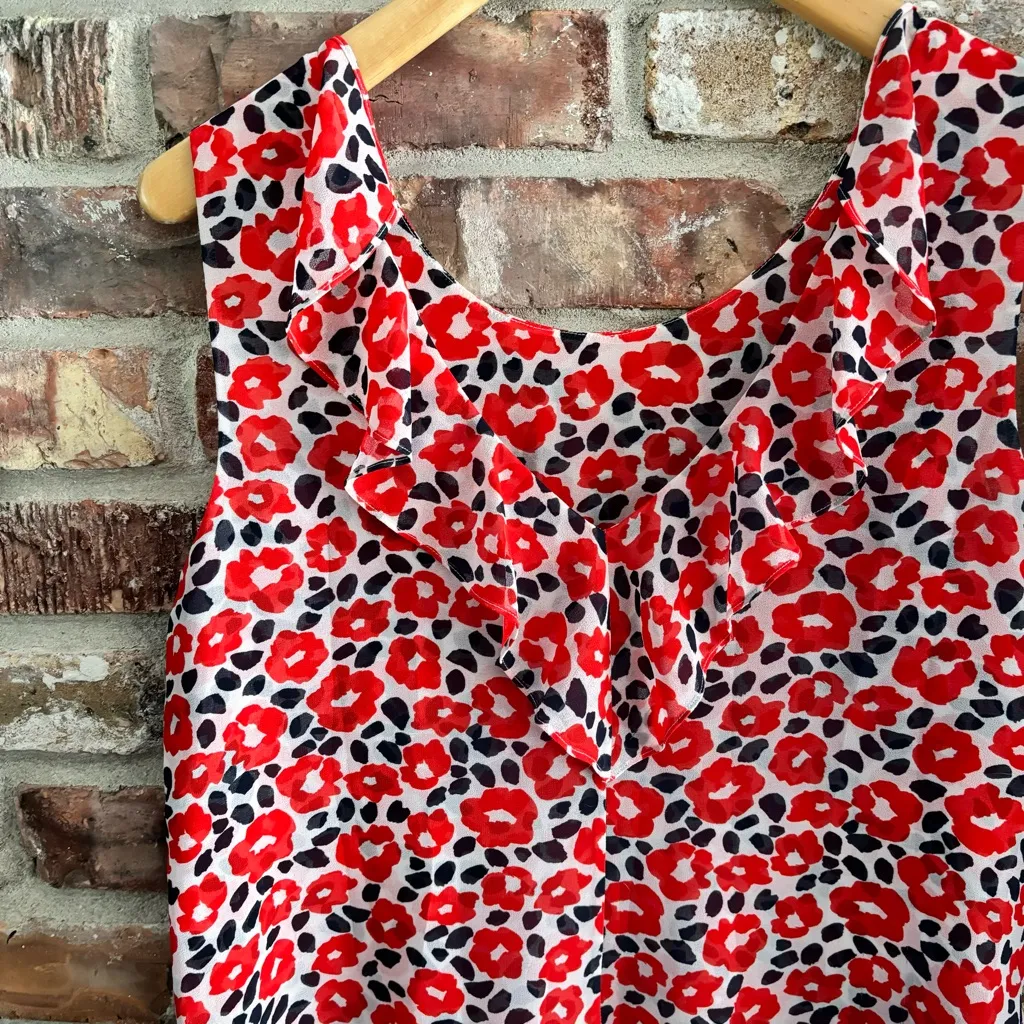 CAbi 5356 Poppies Flipside Red Floral Ruffle Sleeveless Blouse Tank Top, M - Image 6