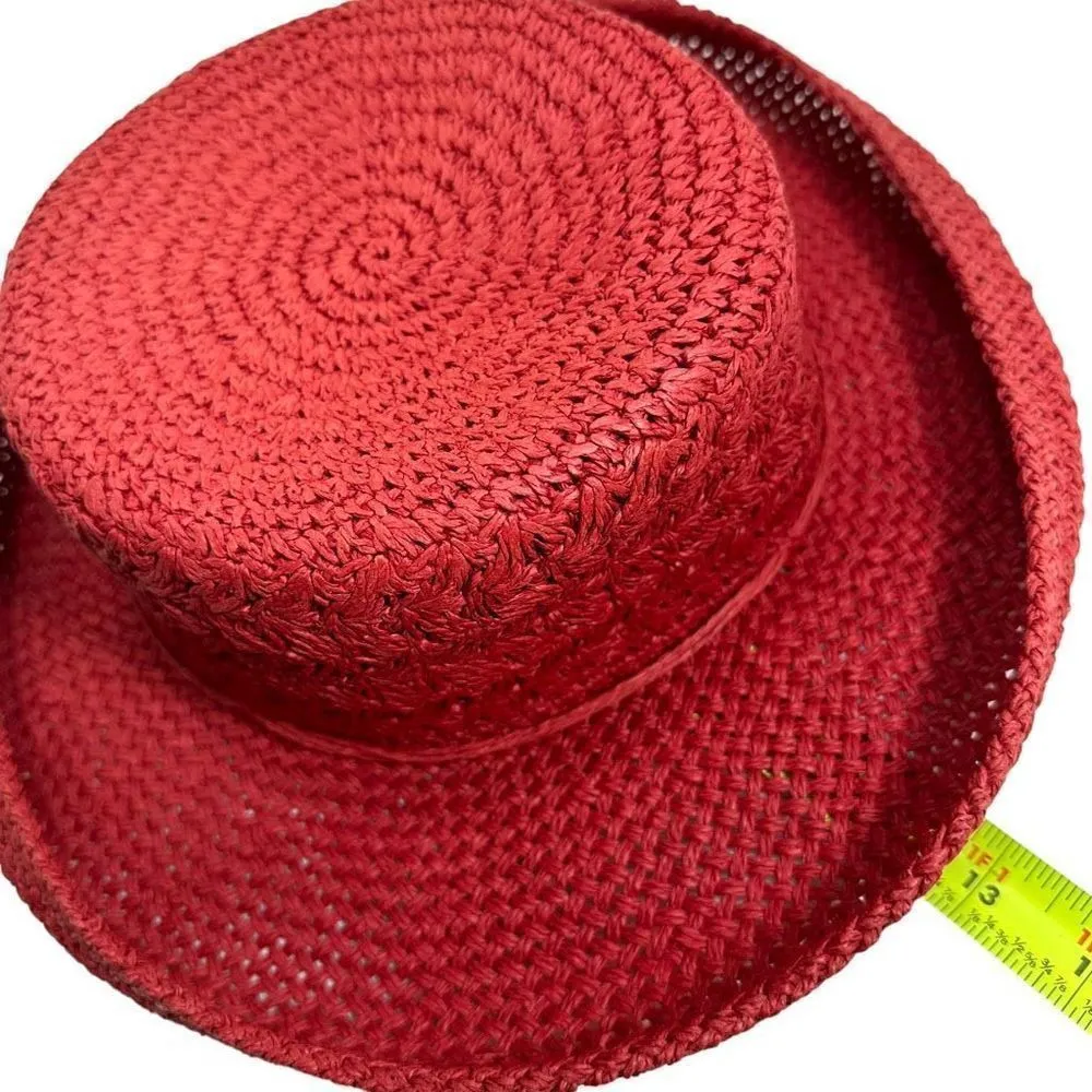 Red Berry Straw Curled Brim Hat O/S - Image 3