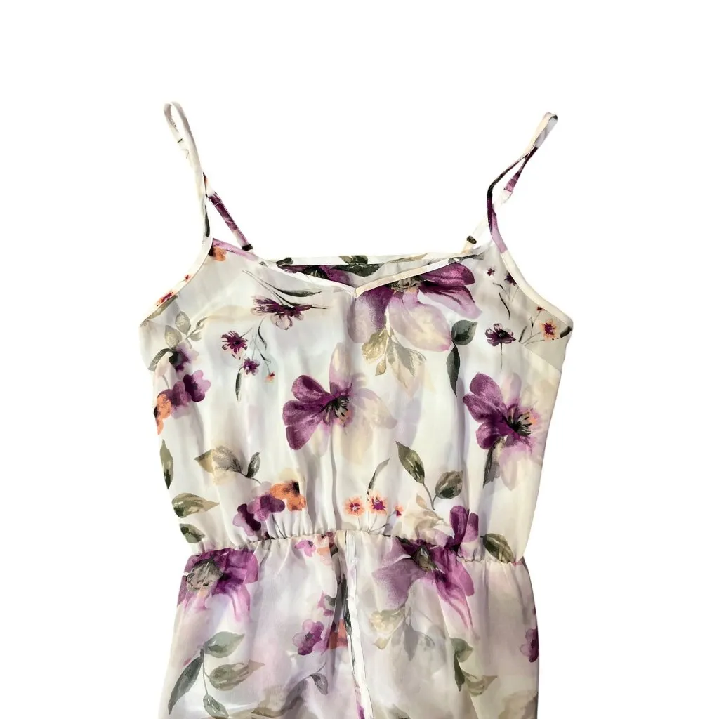 White House Black Market Womens 6 Floral Blouse Ecru Violet Ruffle + Tank NWT - Image 5