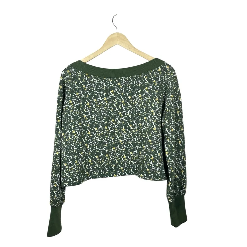 Anthropologie Daily Practice Oversized Boat Neck Cropped Sweatshirt Green Size S - Image 9