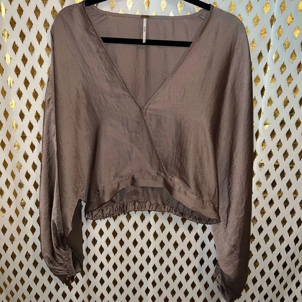 Free People midnight vibes balloon sleeve blouse mushroom nude beige tan size XS - Image 6