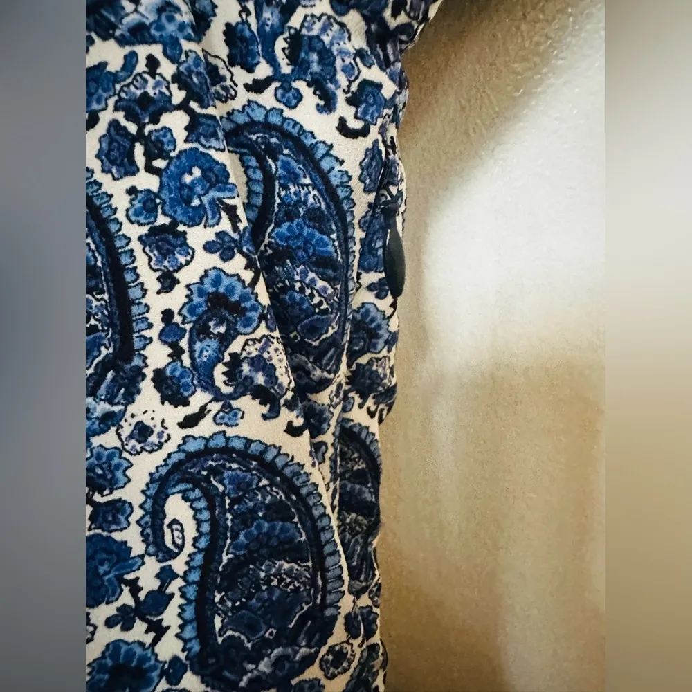 Derek Lam 10 Crosby Satina Women's 6 Snap Collar Blue Paisley Print  Mini - Image 7