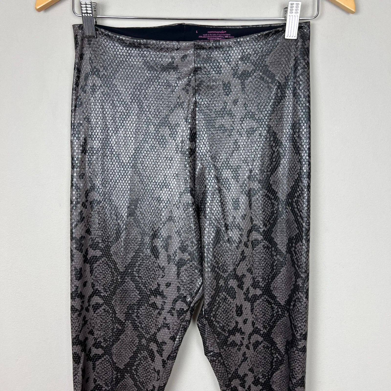 Commando‎ Faux Leather Leggings Womens Large Gray Black Snake Print Textured L - Image 5