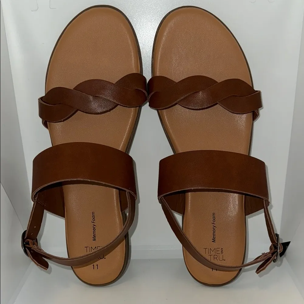 Time & Tru Adjustable Buckle Slingback Flat Sandals Tan Women’s 11 Brown - Image 3