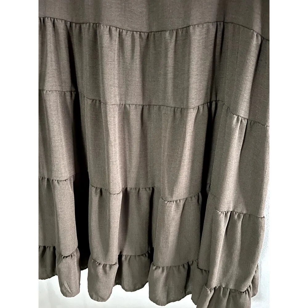 Miholl Womens SZ S A Line Midi Dress Yellow Layered Crew Short Sleeve Ruffle Black - Image 6